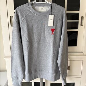 Crewneck Sweater in Gray with Red Heart